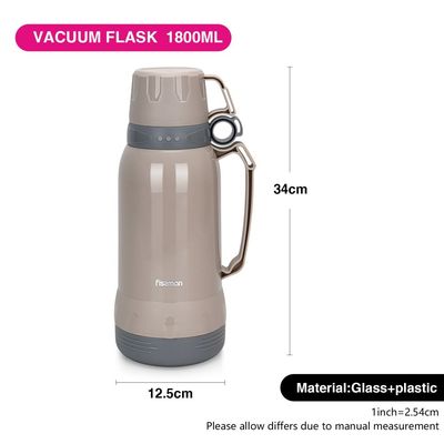 Fissman Vacuum Bottle with Plastic Case and Glass Liner - Grey - 1800 ml 