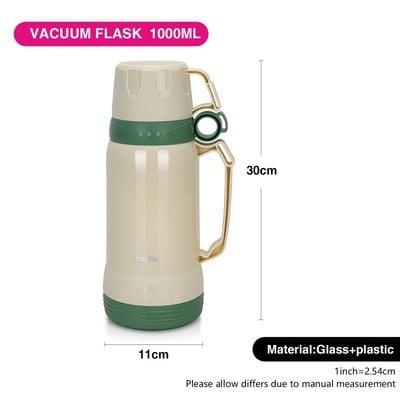 Fissman Vacuum Bottle with Plastic Case and Glass Liner - Beige - 1000 ml 