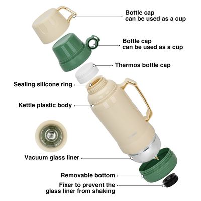 Fissman Vacuum Bottle with Plastic Case and Glass Liner - Beige - 1000 ml 