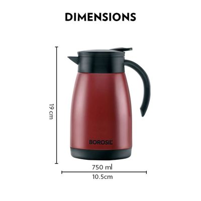 Borosil Vacuum Stainless Steel Teapot - Red - 750 ml
