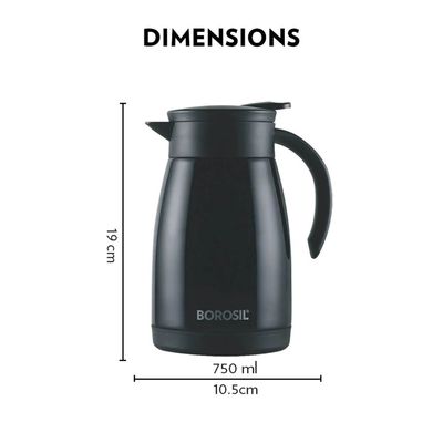 Borosil Vacuum Stainless Steel Teapot - Black - 750 ml