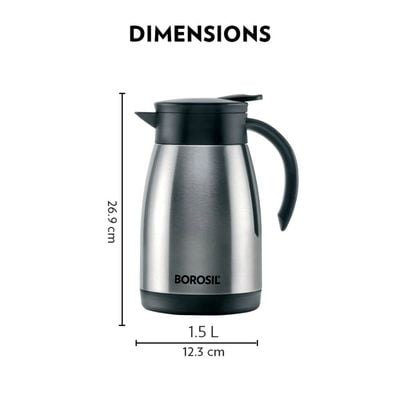 Borosil Vacuum Stainless Steel Teapot - 1500 ml