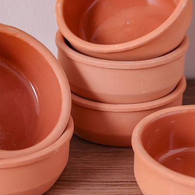 Terracotta 6-Pc Inner-Glazed Round Bowl Set - Brown - 12x4 cm