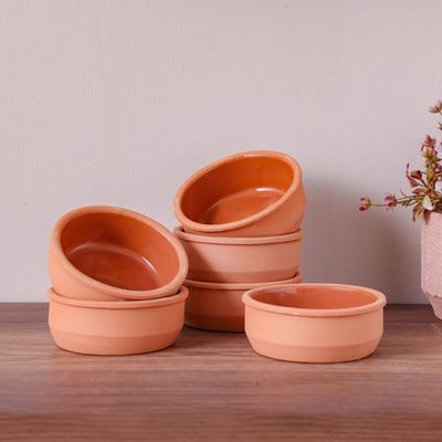 Terracotta 6-Pc Inner-Glazed Round Bowl Set - Brown - 12x4 cm