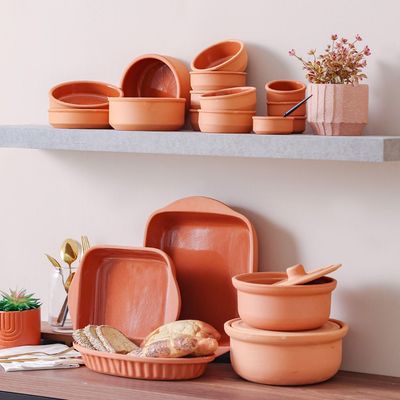 Terracotta 6-Pc Inner-Glazed Round Bowl Set - Brown - 12x4 cm