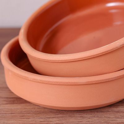 Terracotta 2-Pc Inner-Glazed Round Bowl Set - Brown - 16x4 cm