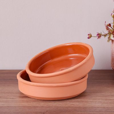 Terracotta 2-Pc Inner-Glazed Round Bowl Set - Brown - 16x4 cm