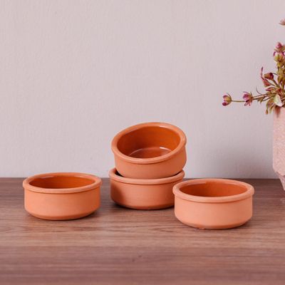 Terracotta 4-Pc Inner-Glazed Round Bowl Set - Brown - 8x3.5 cm