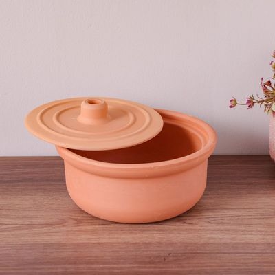 Terracotta Oven Non-Glazed Casserole with Lid - Brown - 24x12 cm