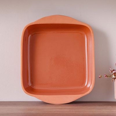 Terracotta Square Inner-Glazed Oven Tray - Brown - 23x23x6.5 cm