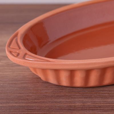 Terracotta Oval Inner-Glazed Oven Tray - Brown - 28x15x4.5 cm