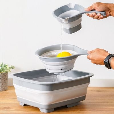 Qlux Collapsible Tub With Stopper Grey 37X31.5X5.4Cm