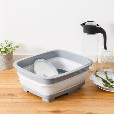 Qlux Collapsible Tub With Stopper Grey 37X31.5X5.4Cm