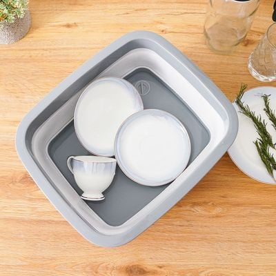 Qlux Collapsible Tub With Stopper Grey 37X31.5X5.4Cm