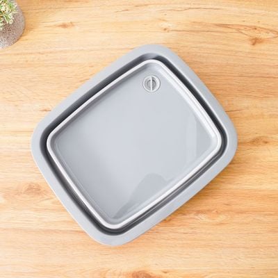 Qlux Collapsible Tub With Stopper Grey 37X31.5X5.4Cm