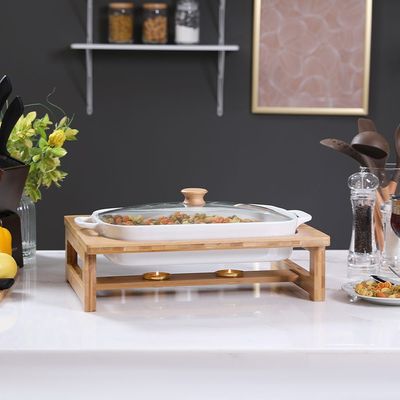 Eternity Rect Casserole Food Warmer With Wooden Stand 43 cm - 5560D-17I-G