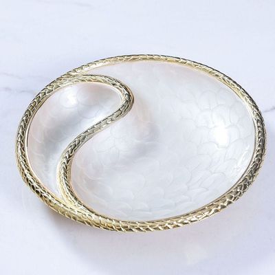 White Pearl Round Dish Bowl W/ Partition 33 Cms - AL 5906