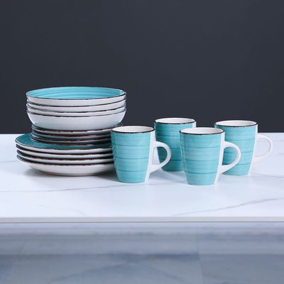 Peacock Green 16-Pc Stoneware Dinner Set