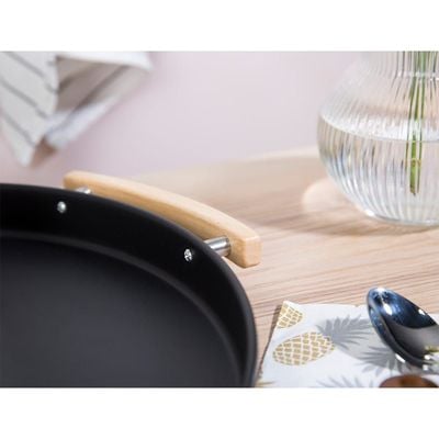 Atticus Iron Serving Tray With Wooden Handle Black 37 X 37 X 3 Cm