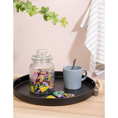 Atticus Iron Serving Tray With Wooden Handle Black 37 X 37 X 3 Cm