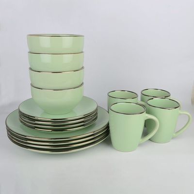 Apollo 16-Piece Color Glazed Stoneware Dinner Set -Green -Serve 4 