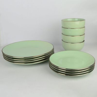 Apollo 16-Piece Color Glazed Stoneware Dinner Set -Green -Serve 4 