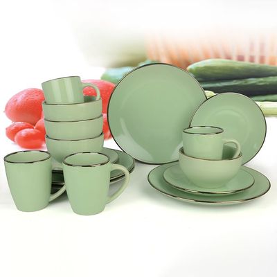 Apollo 16-Piece Color Glazed Stoneware Dinner Set -Green -Serve 4 