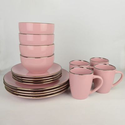 Apollo 16-Piece Color Glazed Stoneware Dinner Set -Pink Serve 4