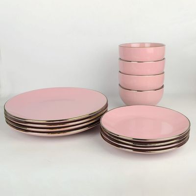 Apollo 16-Piece Color Glazed Stoneware Dinner Set -Pink Serve 4