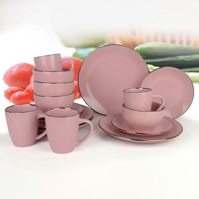 Apollo 16-Piece Color Glazed Stoneware Dinner Set -Pink Serve 4