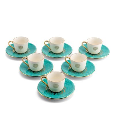 Otantik Zuwar Luxury Turkish Coffee Cup Set-Contains 6 Coffee Cup And 6 Saucers 80Cc Blue