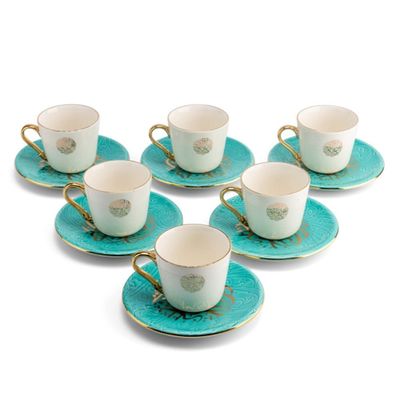 Otantik Zuwar Set Of 6 Tea Cup And 6 Saucer 200Cc Blue