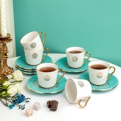 Otantik Zuwar Set Of 6 Tea Cup And 6 Saucer 200Cc Blue