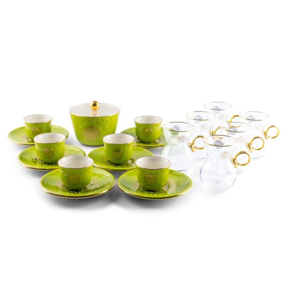 Buy Otantik Zuwar Set Of 6 Glass Cup, 6 Saucers, 6 Cawa Cup And 