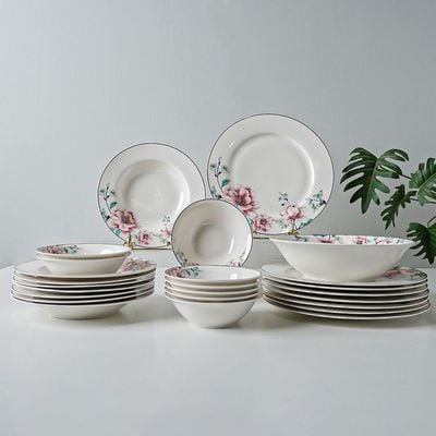 Beyonce Hibiscus 26-Pc New Bone China Dinner Set - Serves 8