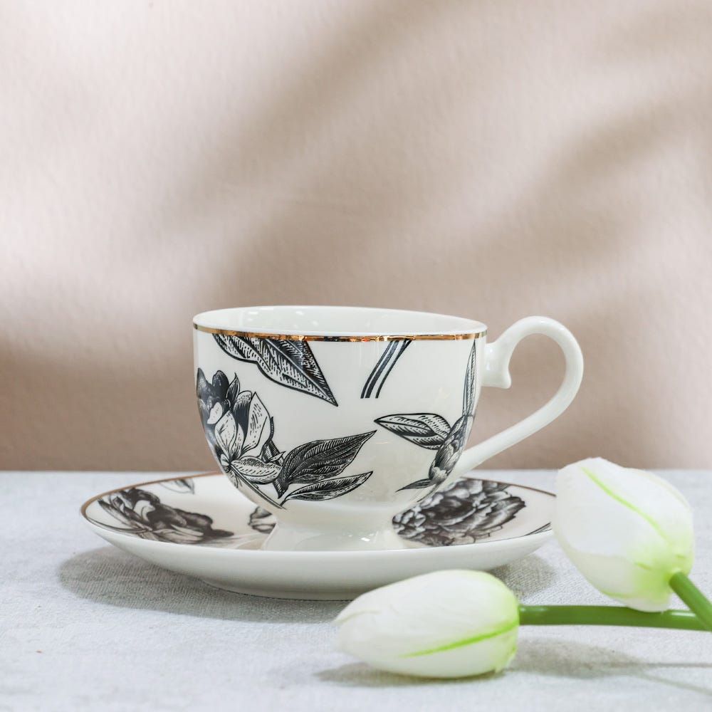 Buy Beyonce Black Rose 12-Piece New Bone China Cup & Saucer Set 220ml  Serve-6 Online in Oman