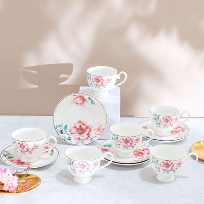 Beyonce Hibiscus 12-Piece New Bone China Cup & Saucer 220ml Serve-6