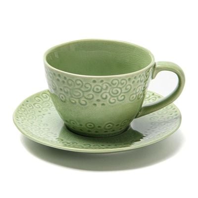 Fissman Cup 260 Ml With Saucer -Green Crackle