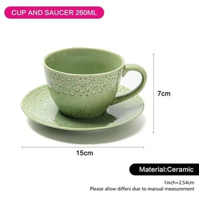 Fissman Cup 260 Ml With Saucer -Green Crackle