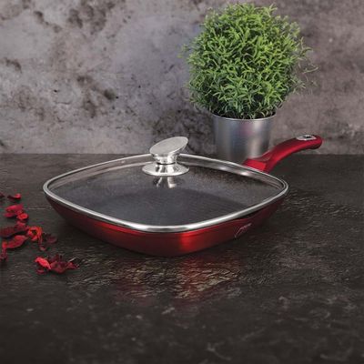 Berlingerhaus Grill Pan With Lid, 28 Cm, Metallic Line Burgundy Edition