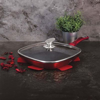 Berlingerhaus Grill Pan With Lid, 28 Cm, Metallic Line Burgundy Edition