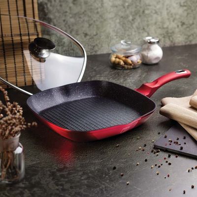 Berlingerhaus Grill Pan With Lid, 28 Cm, Metallic Line Burgundy Edition