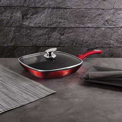 Berlingerhaus Grill Pan With Lid, 28 Cm, Metallic Line Burgundy Edition