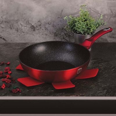 Berlingerhaus Wok, 28 Cm, Metallic Line Burgundy Edition Free Protector