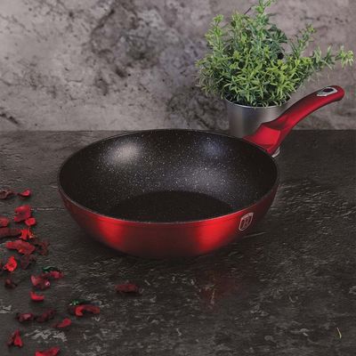 Berlingerhaus Wok, 28 Cm, Metallic Line Burgundy Edition Free Protector