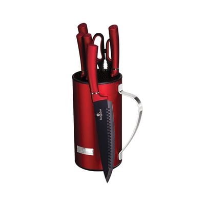 Berlingerhaus 7 Piece Knife Set With Stainless Steel Stand, Burgundy