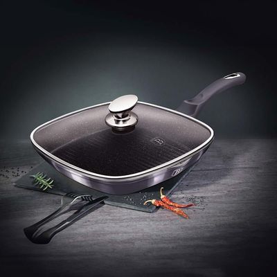 Berlingerhaus Grill Pan With Lid, 28 Cm,2.1L Metallic Line Carbon Pro Edition
