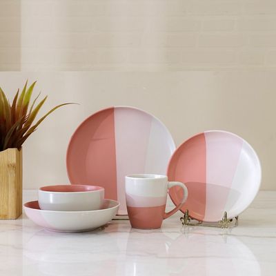 Angelika 18-Pc Stoneware Dinner Set - Pink - Serves 4