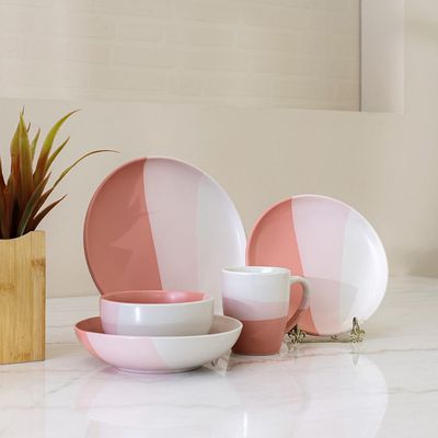 Angelika 18-Pc Stoneware Dinner Set - Pink - Serves 4