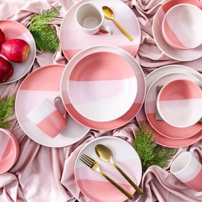 Angelika 18-Pc Stoneware Dinner Set - Pink - Serves 4